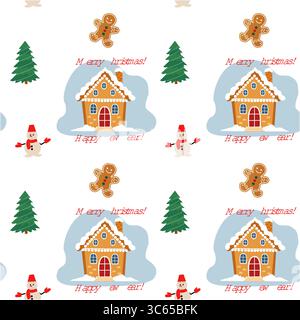 Motif de Noël avec pain d'épices et bonhomme de neige Illustration de Vecteur