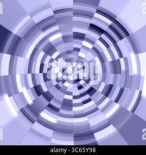 Motif radial géométrique violet avec des formes circulaires concentriques et des accents de lumière vive Banque D'Images