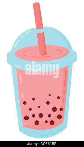 Thé à bulles de dessin animé ou thé au lait perlé isolé sur blanc Illustration de Vecteur