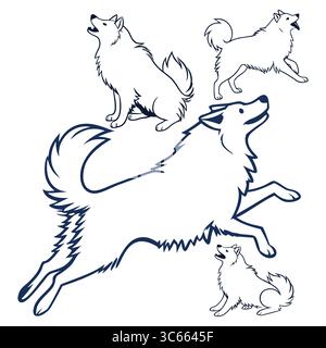 Illustration stylisée de chiens esquisses américains ludiques dans des poses et des mouvements variés Illustration de Vecteur