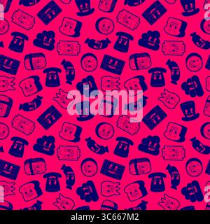 Motif rose sans couture de visages expressifs de style bande dessinée. Idéal pour emballer du papier, des papiers peints et des arrière-plans ludiques. Illustration de Vecteur