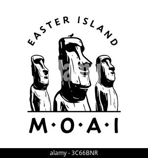 Logo Moai, statues monolithiques en pierre sur l'île de Pâques dans l'océan Pacifique. Curiosités. Formes isolées sur fond blanc, illustration vectorielle Illustration de Vecteur
