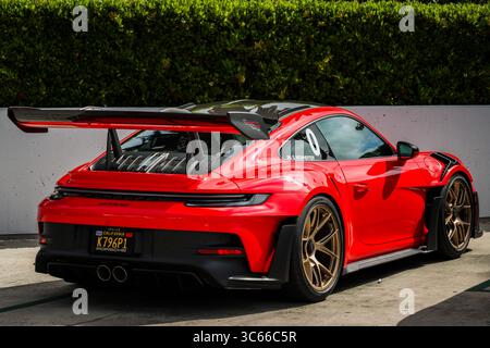 Porsche 911 GT3 RS rouge garée à Los Angeles Banque D'Images