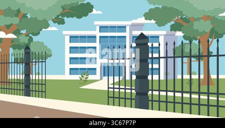 Immeuble de bureaux du gouvernement. Bâtiment fédéral. Hôtel de ville. Palais de justice. Maison de comté. Bâtiment administratif. Lieu public. Bâtiment de l'ambassade. Tribunal de justice. Illustration de Vecteur