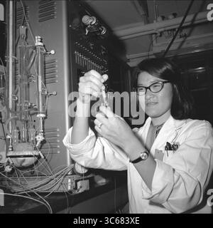 12 janvier 1998 - Mountain View, Californie, États-Unis - la chimiste AUDREY MIYAMOTO prépare un échantillon lunaire Apollo pour analyser les acides aminés au centre de recherche Ames de la NASA. Ceci fait partie d'une série de photos datant de 1969 qui montre des chercheurs du centre de recherche Ames de la NASA examinant des échantillons de roches lunaires et de sol que les astronautes ont ramenés de la mission Apollo 11. Les chercheurs recherchent des signes de vie endémiques à la Lune, ainsi que des composés organiques qui sont les éléments de base de la vie. Bien sûr, aucune vie lunaire n'a été trouvée dans ces échantillons, et nous savons maintenant que la Lune n'en a pas Banque D'Images