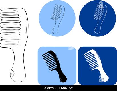 Logotype Comb salon. Illustration vectorielle d'encre de ligne graphique. Icône vectorielle de stock de peigne pour le web, conception d'application mobile pour les graphiques de mode, impressions textiles, Fab Illustration de Vecteur