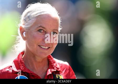 Mogyorod, Hongrie. 31 juillet 2025. Angela Cullen de la Scuderia Ferrari fait une avant-première du Grand Prix de F1 de Hongrie à Hungaroring le 31 juillet 2025 à Mogyorod, en Hongrie. Crédit : Marco Canoniero/Alamy Live News Banque D'Images