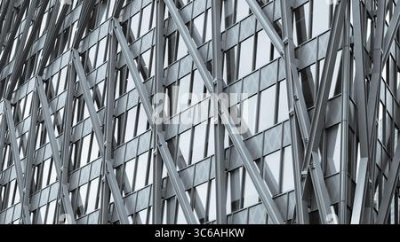 Structure architecturale futuriste aux lignes nettes et à la géométrie graphique. Banque D'Images