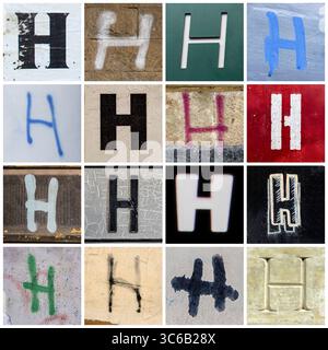 Rue urbaine 16 lettres H-#01 - Collection de 16 lettres H majuscules prises sur des rues urbaines Banque D'Images