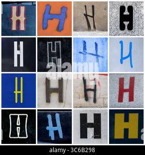 Rue urbaine 16 lettres H-#02 - Collection de 16 lettres H majuscules prises sur des rues urbaines Banque D'Images