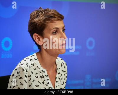 5 juin 2020, Pampelune, NAVARRE, ESPAGNE : Maria Chivite, Président du gouvernement de Navarre, assiste lors de la conférence de presse dans la salle de presse du bâtiment du palais du gouvernement de Navarre concernant la prochaine entrée dans la phase 3 de désescalade par le coronavirus COVID19. À Pampelune, Navarre, le 5 juin 2020. (Crédit image : © Eduardo Sanz/AFP7 via ZUMA Wire) Banque D'Images