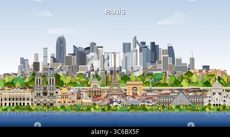 Horizon de la ville de Paris sur dégradé beau fond de ciel de jour. Illustration vectorielle Illustration de Vecteur