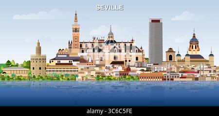 Horizon de la ville de Séville sur gradient beau fond de ciel de jour. Illustration vectorielle Illustration de Vecteur