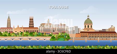 Toulouse ville skyline sur gradient beau fond de ciel de jour. Illustration vectorielle Illustration de Vecteur