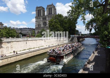 Notre-Dame de Paris, souvent appelée simplement notre-Dame, est une cathédrale catholique médiévale située sur l'Île de la Cité, dans le 4e arrondissement de Paris. Banque D'Images
