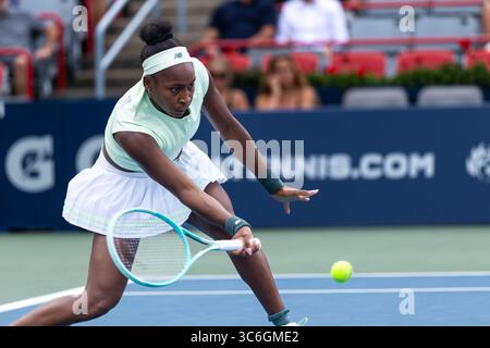 Montréal, Québec, Canada. 31 juillet 2025. COCO GAUFF (1) des États-Unis en premier set contre Veronika Kudermetova en ronde 32 à l'Open canadien au stade IGA à Montréal, Québec, Canada le 2025-07-31 (image crédit : © Yannick Legare/ZUMA Press Wire) USAGE ÉDITORIAL SEULEMENT ! Non destiné à UN USAGE commercial ! Banque D'Images