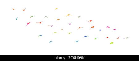 Silhouettes volantes d'oiseaux colorés sur fond blanc. Illustration vectorielle. vol isolé d'oiseaux. motif tatouage. Illustration de Vecteur
