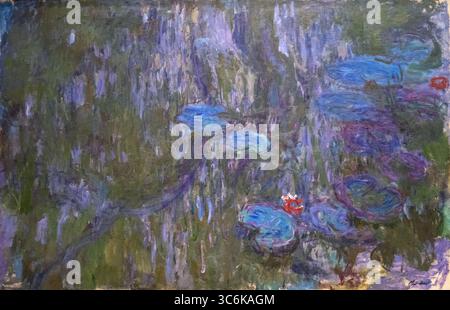 Peinture intitulée Nymphéas d'eau, réflexions de saules pleureurs par Claude Monet au musée d'art MET DE New York Banque D'Images