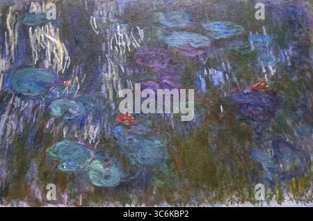 Peinture intitulée Nymphéas d'eau, réflexions de saules pleureurs par Claude Monet au musée d'art MET DE New York Banque D'Images
