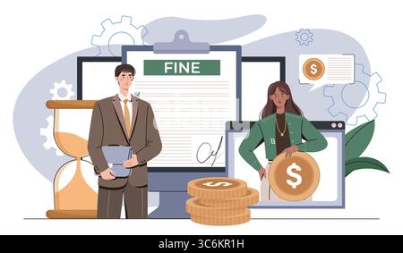 Concept de paiement d'amende et de pénalité commerciale. Illustration vectorielle Illustration de Vecteur