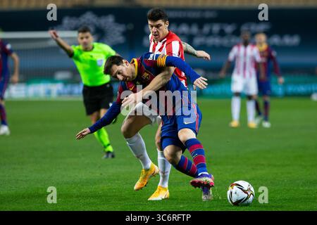 17 janvier 2021, Séville, SÉVILLE, ESPAGNE : Lionel Messi de Barcelone lors de la finale de SuperCoupe d'Espagne entre le Futbol Club Barcelona et l'Athletic Club Bilbao au stade la Cartuja le 17 janvier 2021 à Séville, Espagne. (Crédit image : © Joaquin Corchero/AFP7 via ZUMA Wire) Banque D'Images