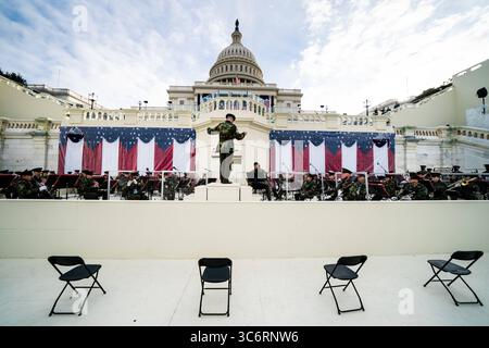18 janvier 2021, Washington, District of Columbia, États-Unis : répétition d'inauguration devant le Capitole de Washington, DC le 18 janvier 2021 (image crédit : © Erin Schaff - piscine via CNP/CNP via ZUMA Wire) Banque D'Images