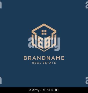 Initial EB hexagonal House forme de toit icône logo logo graphique vectoriel de conception Illustration de Vecteur