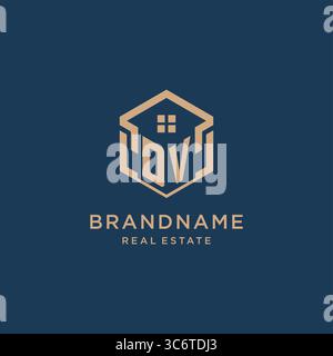 Initiale DV hexagonale de forme de toit de maison icône logo graphique vectoriel de conception Illustration de Vecteur