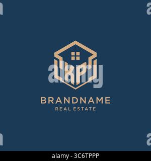 Initial KP hexagonal House Roof Form logo logo design graphique vectoriel Illustration de Vecteur