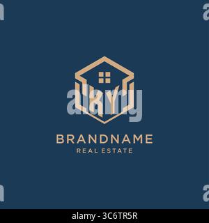Initial KY hexagonal House toit forme icône logo logo graphique vectoriel de conception Illustration de Vecteur
