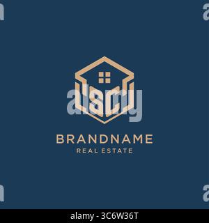 Initiale SC hexagonale forme de toit de maison icône logo graphique vectoriel de conception Illustration de Vecteur