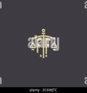 Logo FF initial pour le cabinet d'avocats et l'avocat avec échelle créative et graphique vectoriel graphique vectoriel de conception d'icône d'épée Illustration de Vecteur
