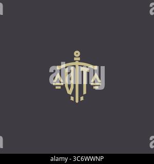 Logo VT initial pour le cabinet d'avocats et l'avocat avec échelle créative et graphique vectoriel graphique vectoriel de conception d'icône d'épée Illustration de Vecteur