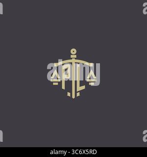 Logo PL initial pour le cabinet d'avocats et l'avocat avec échelle créative et graphique vectoriel graphique vectoriel de conception d'icône d'épée Illustration de Vecteur