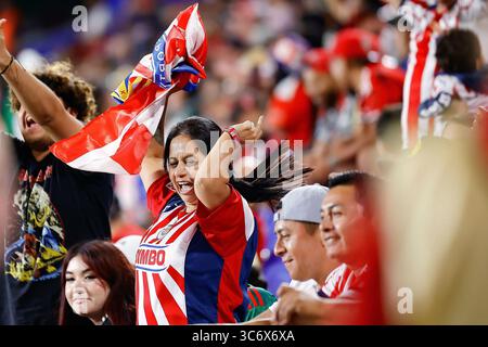 Harrison, NJ, États-Unis. 31 juillet 2025. Pendant le match, un fan fait la fête au Sports Illustrated Stadium à Harrison, NJ Les Red Bulls de New York battent Chivas de Guadalajara 1-0. Shaquan Woody/Cal Sport Media/Alamy Live News Banque D'Images