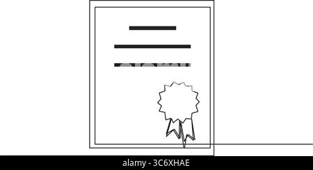 Style de conception plat de papier certifié d'une seule ligne, document avec badge de ruban, indiquant la certification ou la licence, illustration vectorielle. Illustration de Vecteur