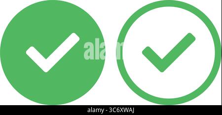 Une paire d'icônes de coche circulaire vectorielle verte, une remplie et une soulignée, conçue pour les éléments d'interface utilisateur, projet de conception Web. Illustration de Vecteur