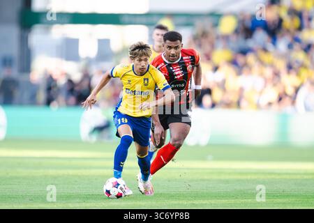 Broendby, Danemark. 31 juillet 2025. Sho Fukuda (19 ans) de Broendby vu lors du match de qualification de l'UEFA Conference League entre Broendby IF et Havnar Boltfelag au Broendby Stadion à Broendby. Crédit : Gonzales photo/Alamy Live News Banque D'Images