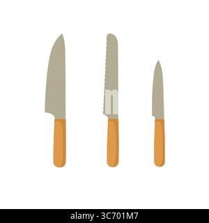 Ensemble de couteaux de cuisine avec poignées en bois Illustration de Vecteur