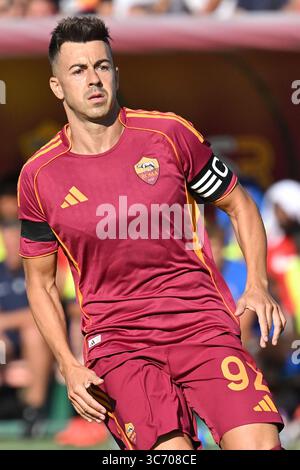 Rome, Italie. 01 août 2025. Stephan El Shaarawy de l'AS Roma lors du match amical entre Roma-Cannes au stade Fontane à Rome, Italie, le 31 juillet 2025. Mattia Vian pendant Roma vs Cannes, match amical de football à Rome, Italie, juillet 31 2025 crédit : Agence photo indépendante/Alamy Live News Banque D'Images