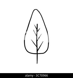 Dessin au trait noir et blanc représentant une illustration minimaliste d'un arbre stylisé sur fond blanc. Une représentation parfaite de la simplicité, de la nature, Illustration de Vecteur