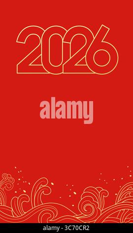 Couverture rouge pour l'année chinoise du cheval 2026 Illustration de Vecteur