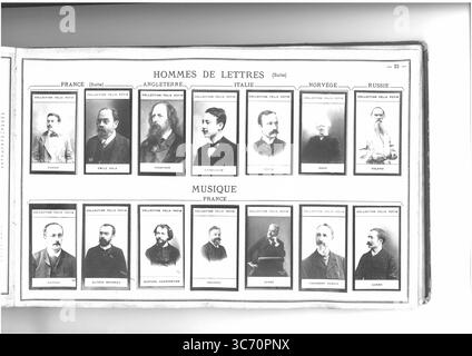 COLLECTION FELIX POTIN HOMMES DE LETTRES (ligne supérieure gauche-droite) FRANCE : Xanrof (Leon) 1867 - Zola (Emile) 1840 1838-1902ANGLETERRE : Tennyson (Alfred, baron d'Altworth) 1809-1892 ITALIE : Annunzio (Gabriele d') 1864 - Boito (Arrigo) 1842NORVEGE : Ibsen (Henrik) 1828 RUSSIE : Tolstoi (Leon comte) 1828 MUSIQUE (ligne inférieure gauche-droite-droite) FRANCE (1837 - 1842-1901 - Louis Gave) Louis (Louis Bruneau (1857 - 1860 - Louis Gustave) Edmond) (Louis (Louis (1840) Edmond) Edmond 1862 Banque D'Images