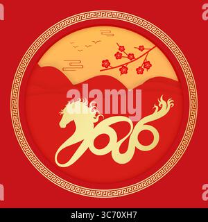 Affiche du nouvel an chinois 2026 pour l'année du cheval Illustration de Vecteur