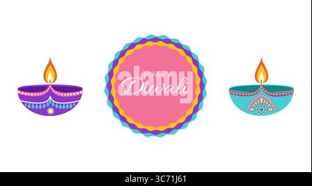 Éléments de célébration Diwali ensemble avec rangoli et diyas dans un style plat. Illustration vectorielle Deepavali pour les projets imprimés et en ligne Illustration de Vecteur