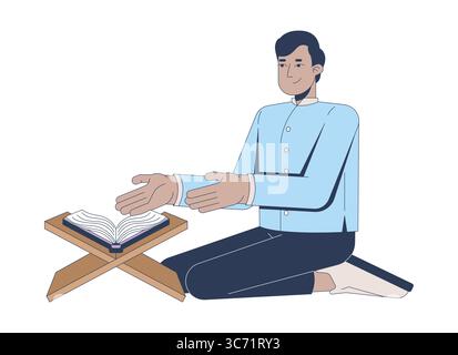 Homme arabe récitant le personnage de dessin animé Coran 2D. Illustration de Vecteur