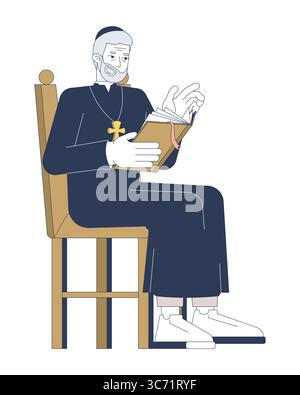 Prêtre masculin âgé catholique lisant le livre sacré 2D personnage de dessin animé Illustration de Vecteur