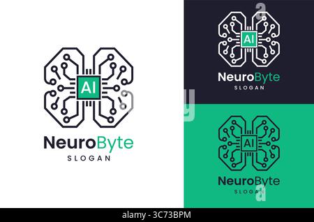 Logo AI Brain Chip avec circuit Neural Design idéal pour les entreprises de technologie IA. Illustration de Vecteur