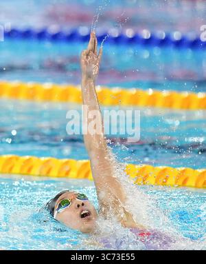 Singapour. 1er août 2025. Peng Xuwei, de Chine, participe à la demi-finale féminine du 200 m dos aux Championnats du monde de natation à Singapour, le 1er août 2025. Crédit : Xia Yifang/Xinhua/Alamy Live News Banque D'Images