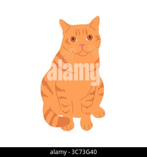 Chat de gingembre avec de grands yeux est assis isolé sur fond blanc. Chat tabby rouge. Illustration vectorielle Illustration de Vecteur
